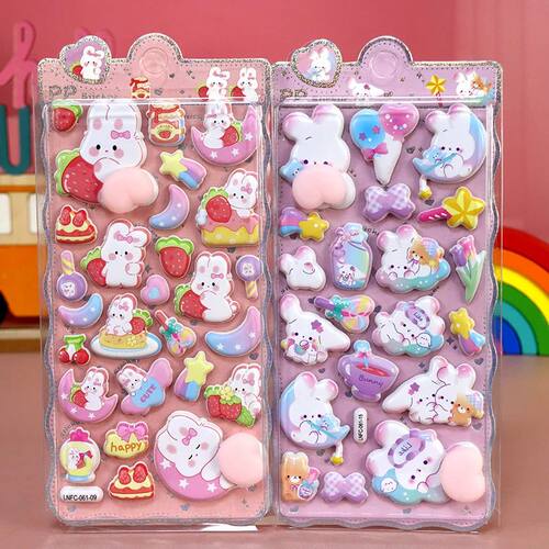 2PCS Cartoon Sticker 3D Puffy Squishy Stress Relief Rabbit C
