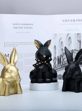 Cute Resin Rabbit Ornament Black White Rabbits Figurine for