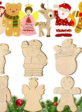 10Pcs Christmas Wooden Ornament Cute Santa Snowman Snowman D
