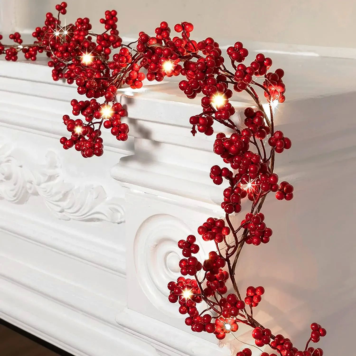 5.9ft/180cm Red Berry Christmas Garland Optional lighting Go图片