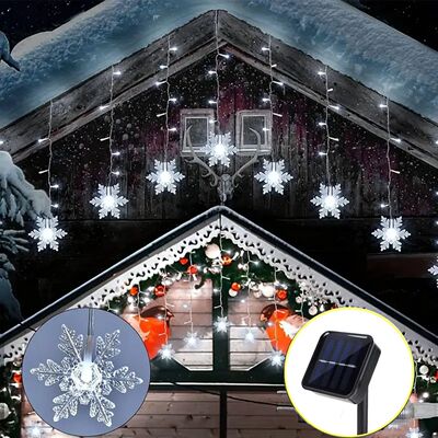 1pc 96 LED Solar Powered Snowflakes Curtain Lights Christmas