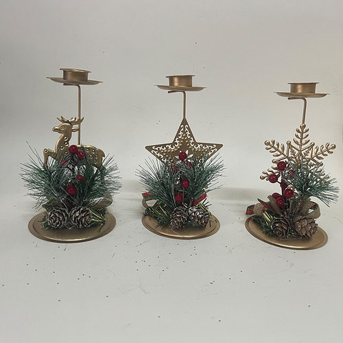 Christmas Decorations Golden Iron Candlestick Deer Snowflake