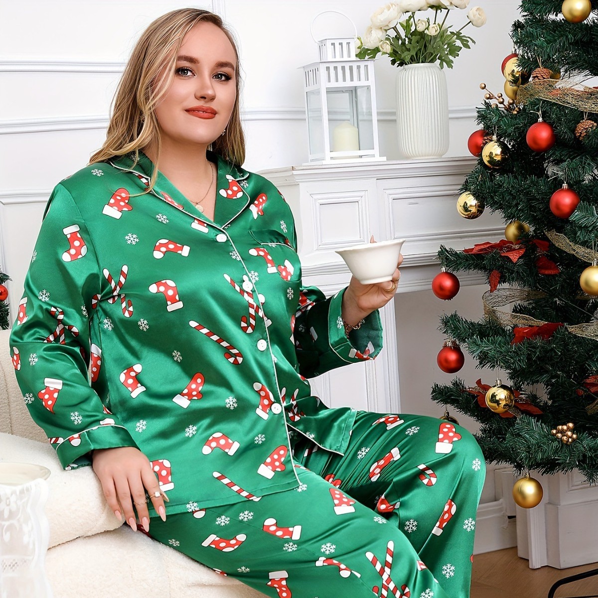 Large Size Women's Christmas Gloves Socks Printed Long Sleev图片
