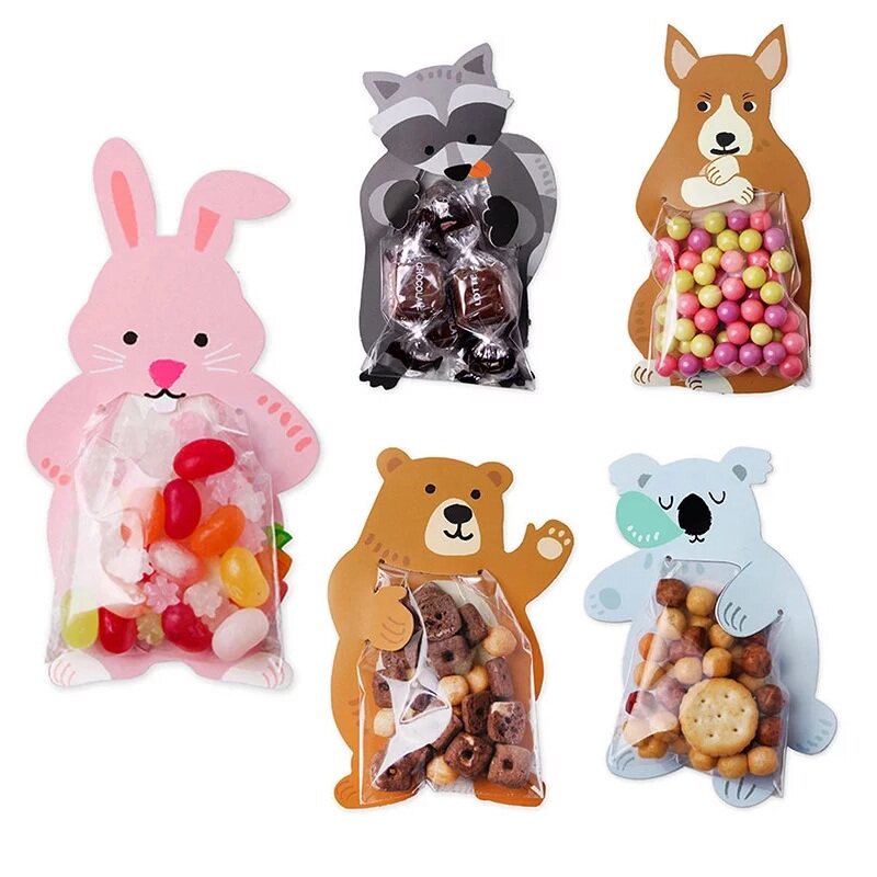 10pcs cartoon animal bear rabbit card candy cookies bag east