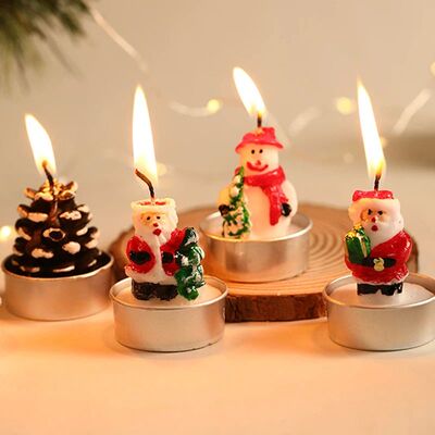 3pcs Christmas Candles Santa Claus Snowmen Tin Cans Candle C