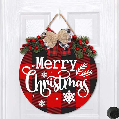 Christmas Wooden Welcome Door Number Imitation Leaf Bow Deco