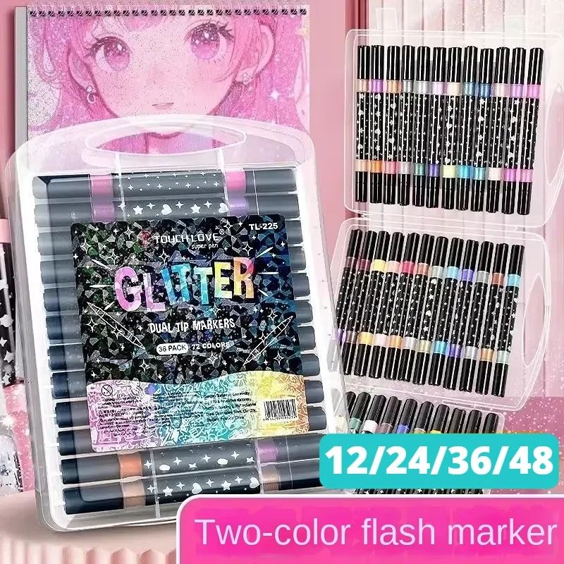 24/48/72/96 Colors Dual Brush Tip Glitter Art Markers Metall图片