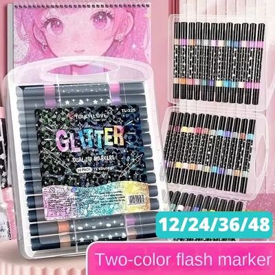 24/48/72/96 Colors Dual Brush Tip Glitter Art Markers Metall
