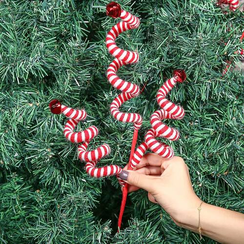 Christmas Tree Decoration Red/White Woolen Bells Curly Pick