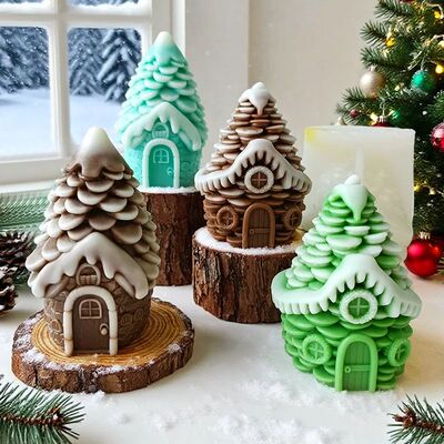 3D Christmas Pinecone House Silicone Mold Handmade Aroma Can