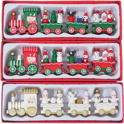 Wooden Train Christmas Ornaments Santa Cake Decoration Merry