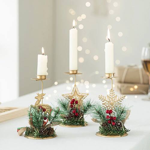Christmas Candle Holder Golden Iron Snowflake Star Tree Rein