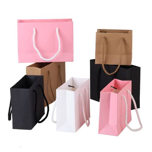 5/10PCS Black White Pink Color Small Kraft Gift Bags With Ro