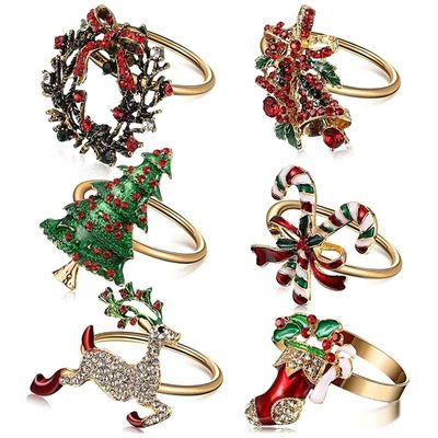 6Pcs Christmas Napkin Rings Xmas Napkin Holder Rings Wreath