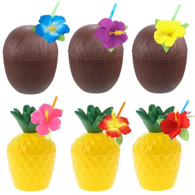 6set Tropical Pineapple Coconut Drinking Cup Juice Cups Stra