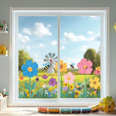1PC Colorful bee flower glass stickers for rooms, living roo