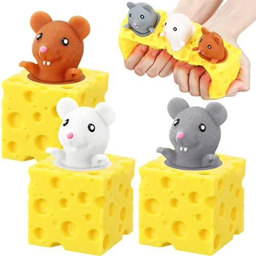 2pcs Pop Up Funny Mouse and Cheese Block Squeeze Anti-stress