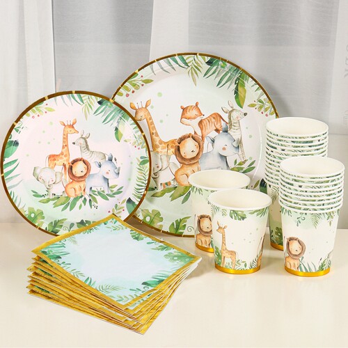 Jungle Animal Supplies Tableware Happy Birthday Party Decora
