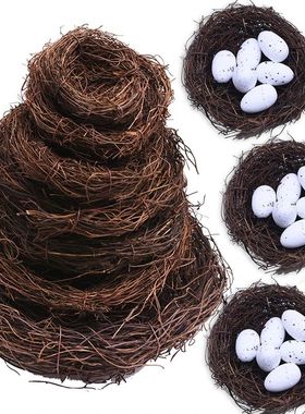 8-25cm Round Rattan Bird Nest Easter Decoration Bunny Eggs A