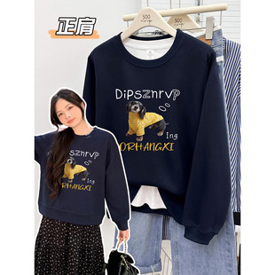 正肩可爱黄衣腊肠狗印花长袖卫衣女甜妹宽松百搭加绒加厚ins上衣