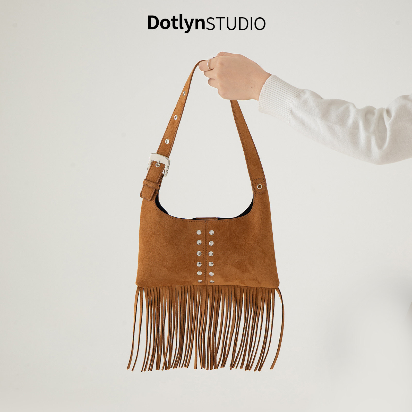 Dotlyn韩国小众复古麂皮绒面流苏包新款个性时尚通勤手提单肩包女,箱包皮具/热销女包/男包,单肩包,淘宝优惠券,粉丝福利购,淘宝优惠卷
