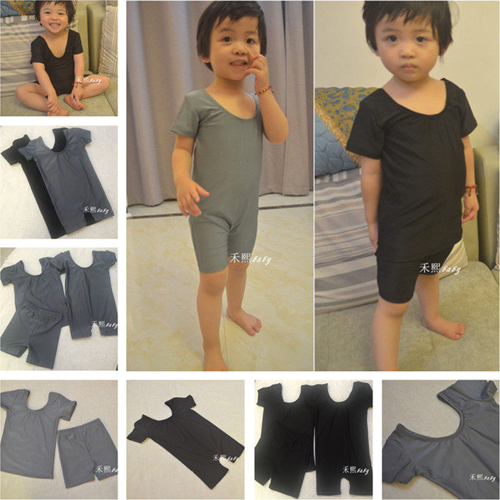 儿童舞蹈服练功服短袖短裤连体服分体套装幼儿表演服成人紧身服黑