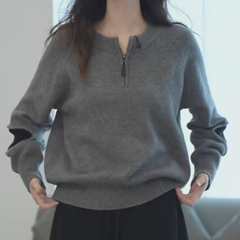圆领套头女学院风时尚简约休闲针织衫女秋冬小众独特短款长袖上衣