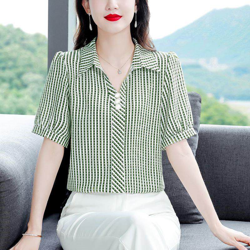 短袖女生衬衫2025新款气质小衫洋派百搭衬衣宽松显瘦遮肚子上衣