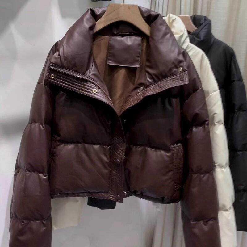 羽绒棉服女短款上衣免洗PU皮面包服冬季加厚小个子外套潮