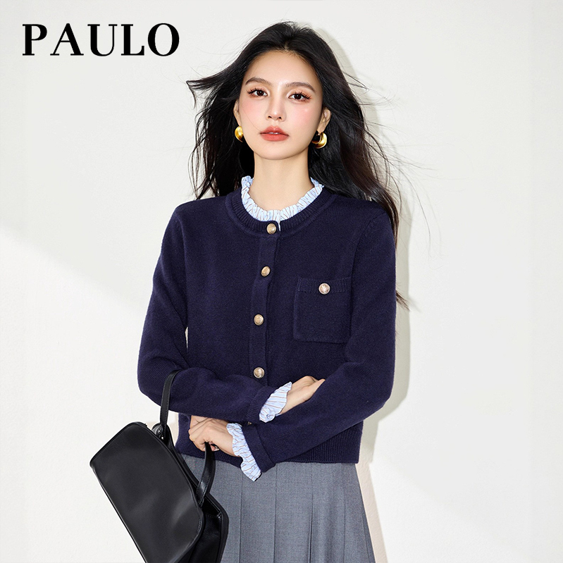 SRAVE PAULO 拉夫保罗秋季慵懒高级毛衣女假两件学院风衬衫领开衫