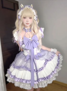 芭蕾诗Lolita裙子紫色晚礼服洋装可爱短款学生日成人礼公主连衣裙