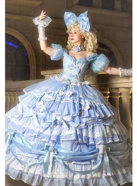 孤星海lolita裙子晚礼服蓝色花嫁洋装生日公主连衣裙女学生日成人