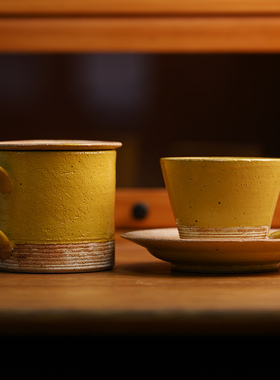 西米集市日本进口TOUJI灶师丸幸中岛濑户烧粗陶带盖马克杯咖啡杯