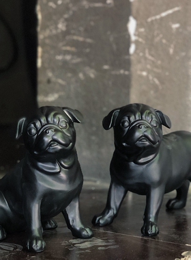 美式树脂套二巴哥犬装饰摆件