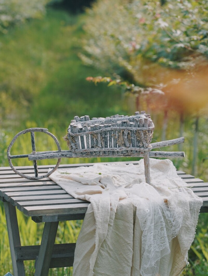 清仓特价手工不规则木棍小花车花盆多肉花器复古做旧青苔独轮推车