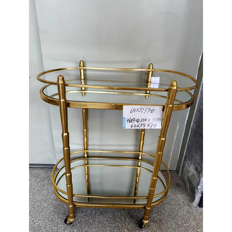 包邮铁艺镜子两层椭圆盘推车架