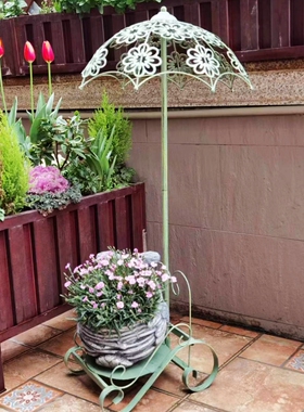 包邮促销 美式乡村风格复古做旧绿色铁艺伞形立式花盆架雨伞花架