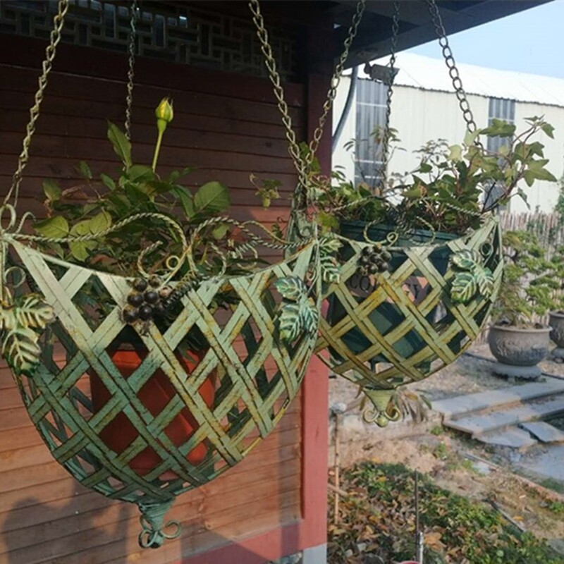 包邮美式铁艺吊篮两件套葡萄藤边三角悬挂吊篮阳台庭院垂吊装饰品