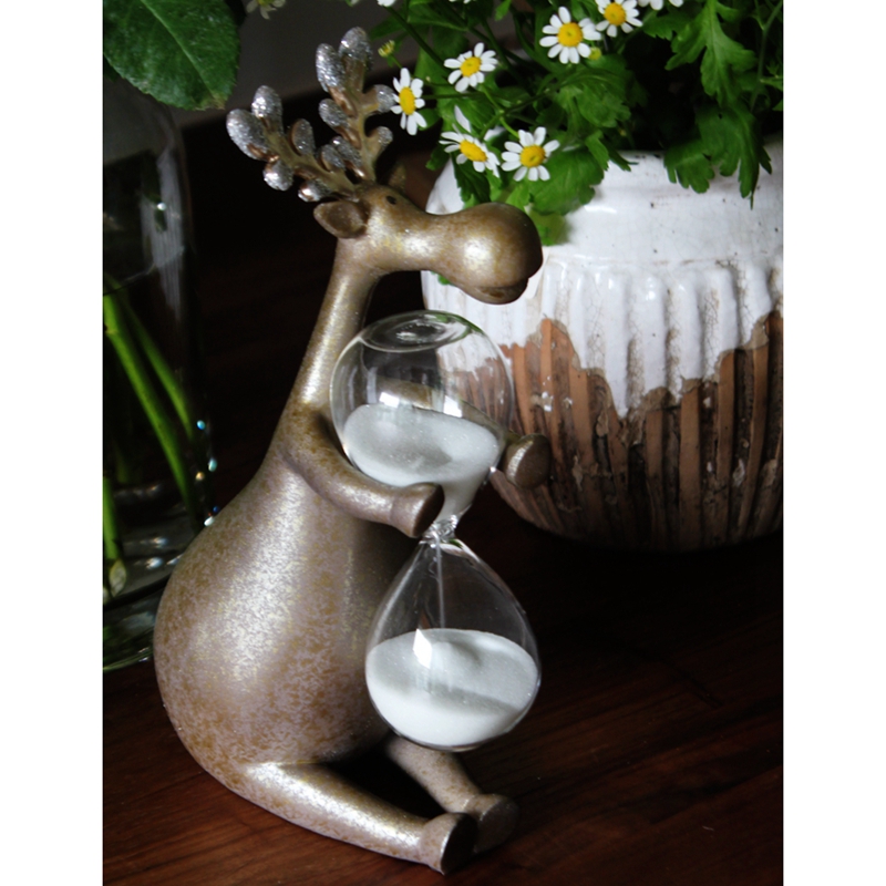美式高档树脂驯鹿玻璃沙漏摆件