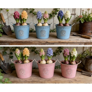 复古铁艺浮雕双耳圆桶花盆桌面装 法式 饰花桶阳台植物种植盆 包邮