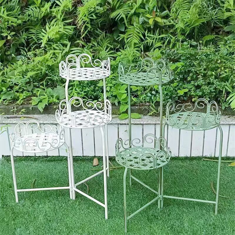 特价包邮 外贸原单 美式乡村风格复古做旧铁艺折叠三层花架花盆架