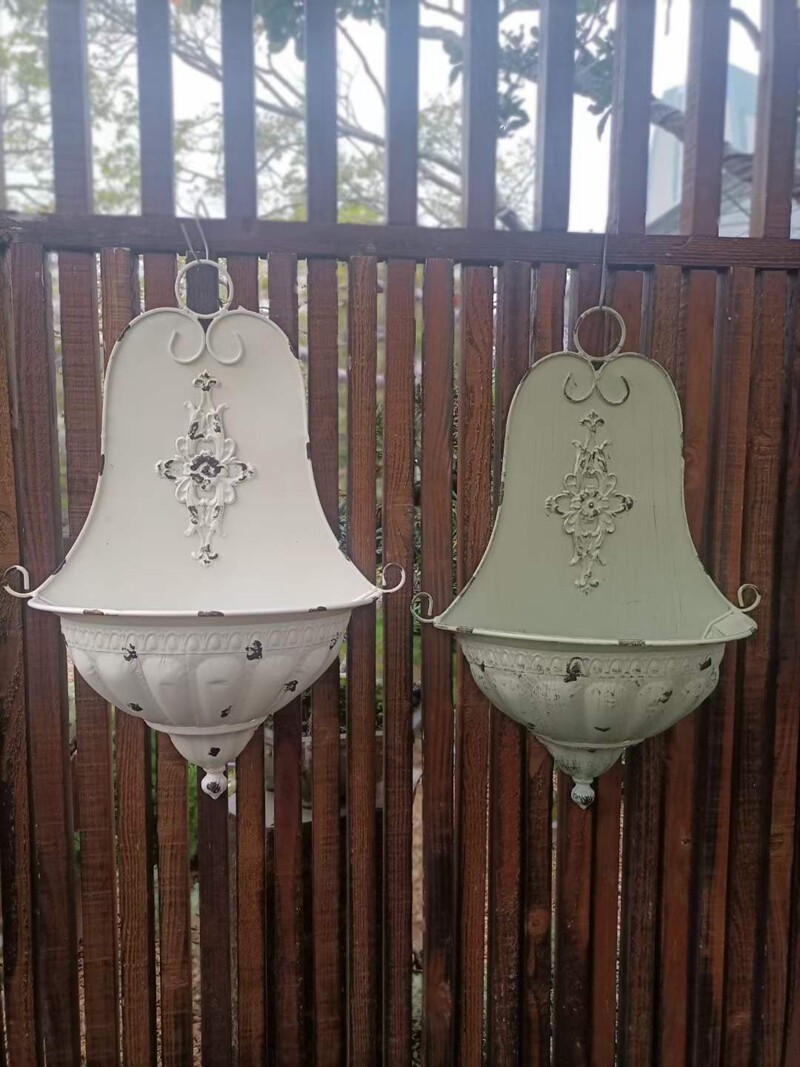 包邮促销 法式乡村风格复古做旧铁艺半圆壁挂花盆 特色装饰花盆