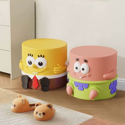 海绵宝宝换鞋凳门口家用小矮凳可爱入户穿鞋板凳汤姆猫奶油风凳子