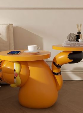 奶油风加菲猫茶几边几客厅沙发旁可移动角几落地床头柜装饰品摆件