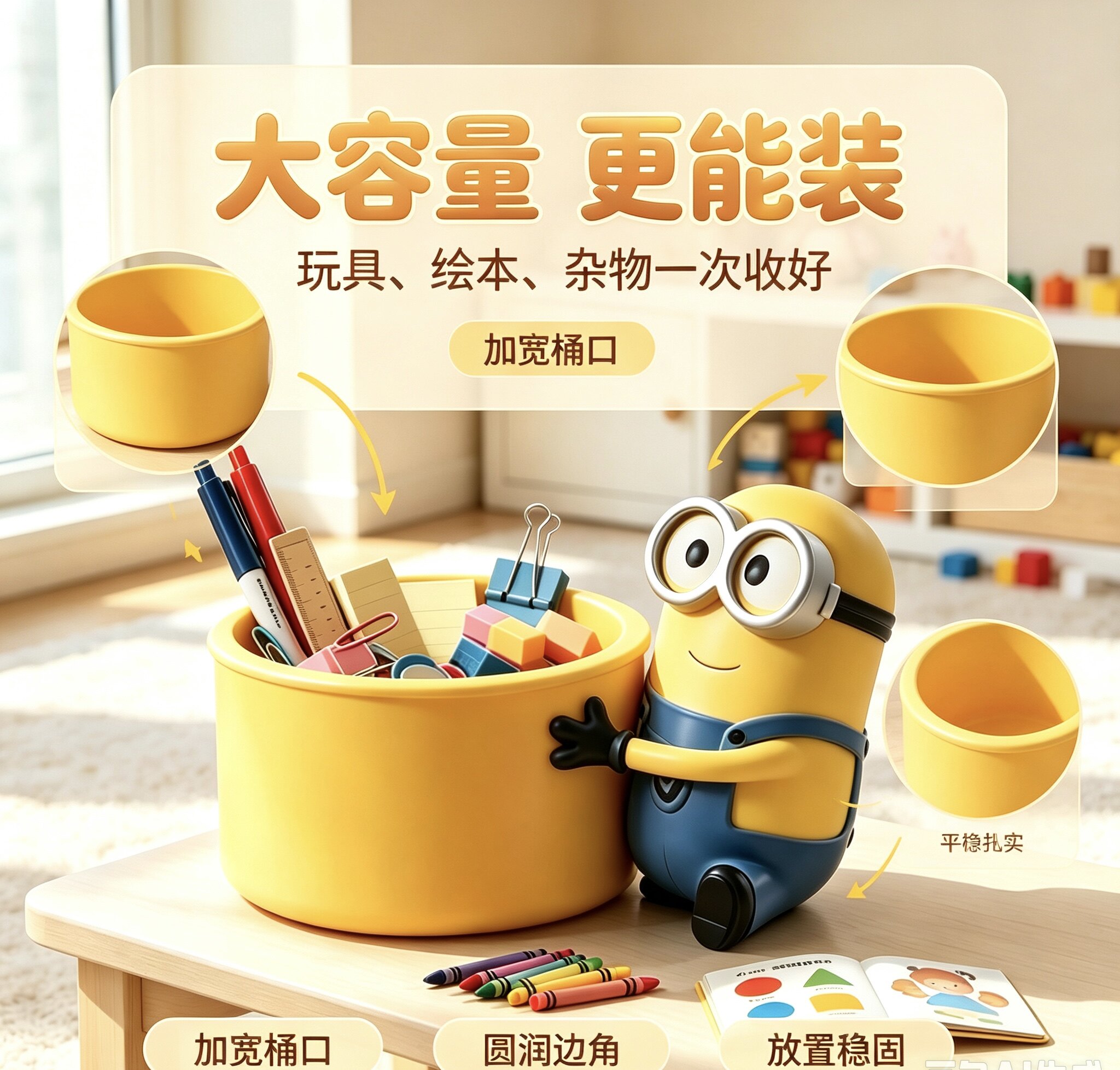 小黄人可爱笔筒大容量学生桌面收纳盒女孩办公室儿童高级感摆件