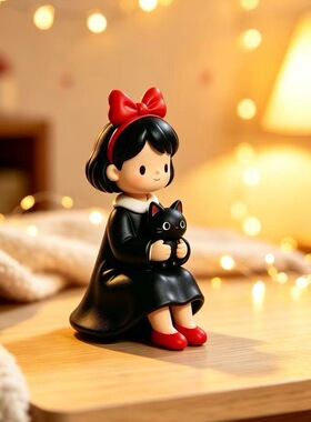宫崎骏魔女琪琪小黑猫树脂小摆件治愈系桌面装饰少女心生日礼物