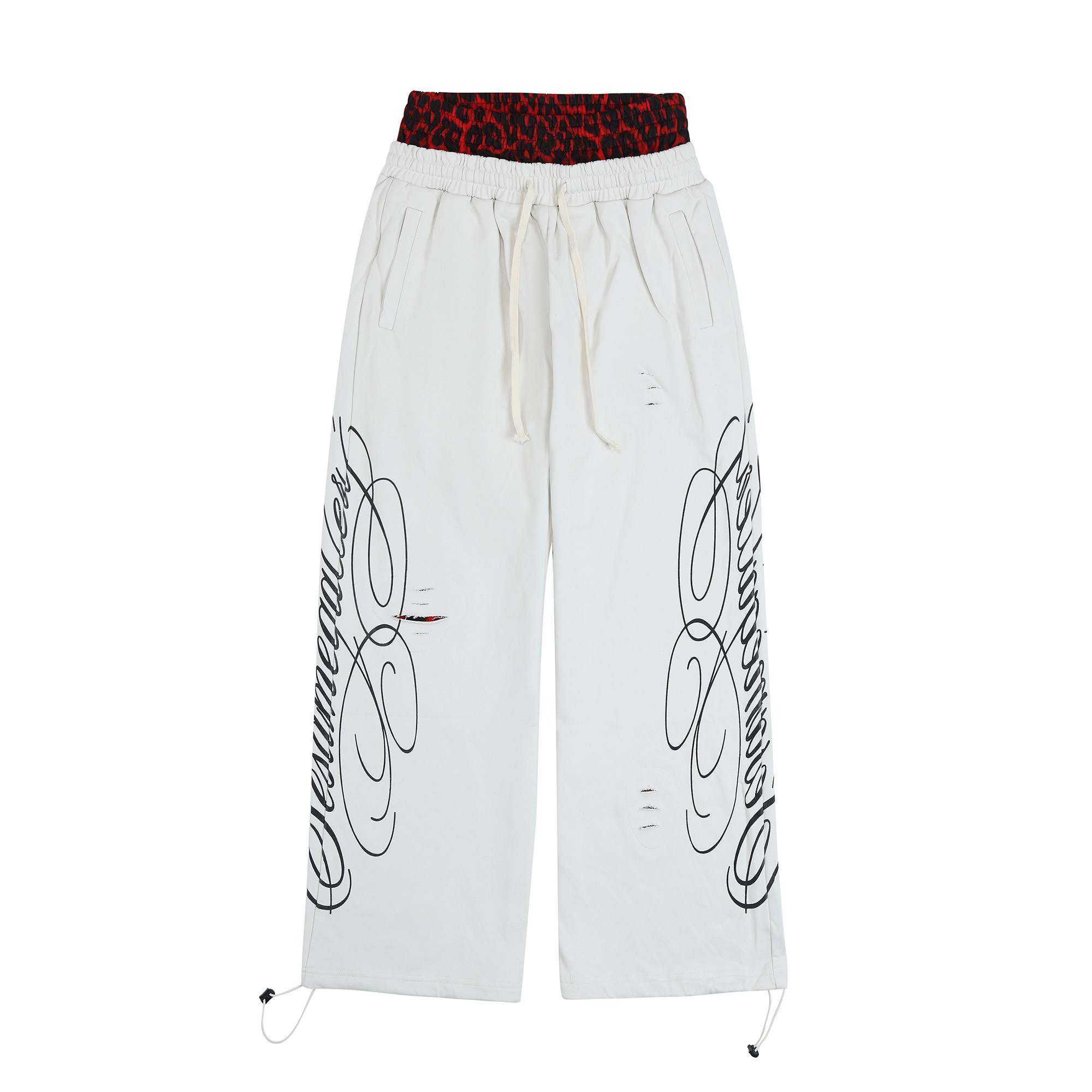 thumbnail for From the Street American Retro Double-Waist Leopard Print Distressed Loose Straight-Leg Sweatpants