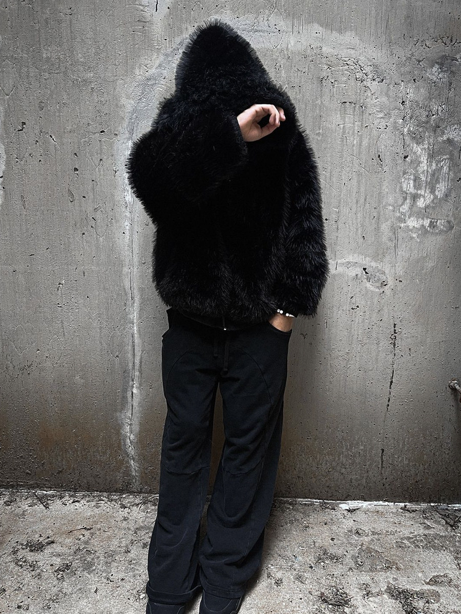 FROM THE STREETS 24 가을 겨울 황금 너구리 모피 안감 가역 짧은 와이드 BOXY 남성용 두꺼운 아메리칸 코튼 재킷