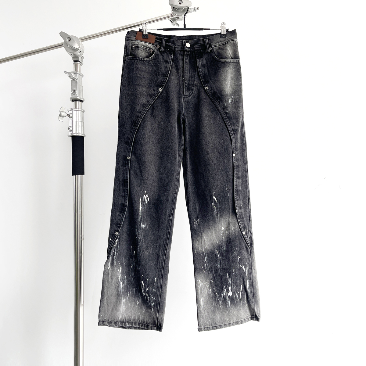 AB水洗做旧泼墨宽松牛仔裤