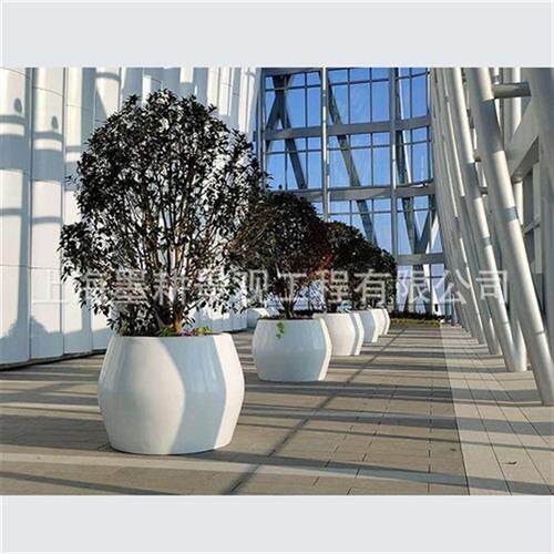 供应珍珠白玻璃钢圆形树钵围树形花钵椭圆型树钵现场拼接